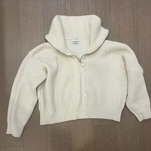 Sandro Cream Chunky Knit Half-zip Sweater